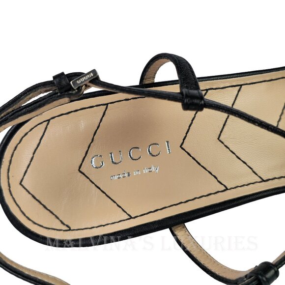 GUCCI SHOES T-STRAP BLACK LEATHER DOUBLE G LOGO SLINGBACK PUMPS sz 40.5 10.5 - Picture 10 of 15
